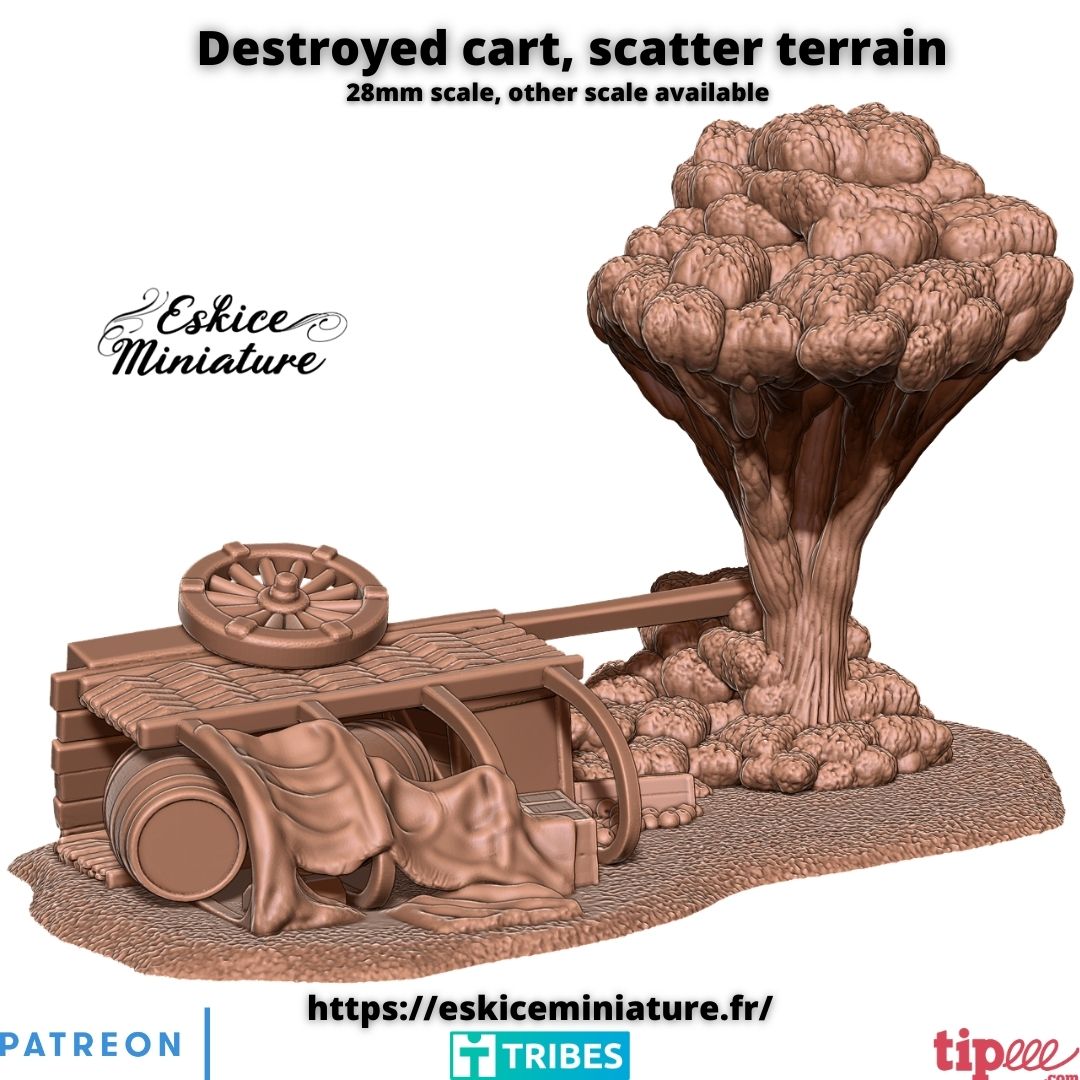 Destroyed cart, scatter terrain - 28mm